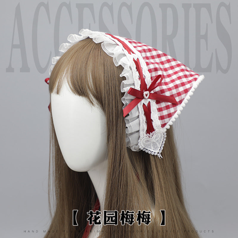 Cute Anime Lace Trim Triangle Scarf Sweet Girl Hair Scarf Vacation Photo Hairband Hair Accessories Headscarf - Lolita Fetch