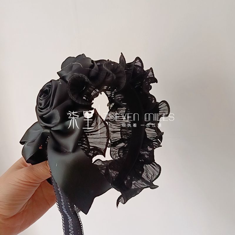 Handmade - Nightfall Retro Black Flower - black Lolita hair accessory