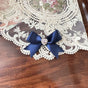 Crystal Heart Swallowtail Bow Navy Single / Hair Tie