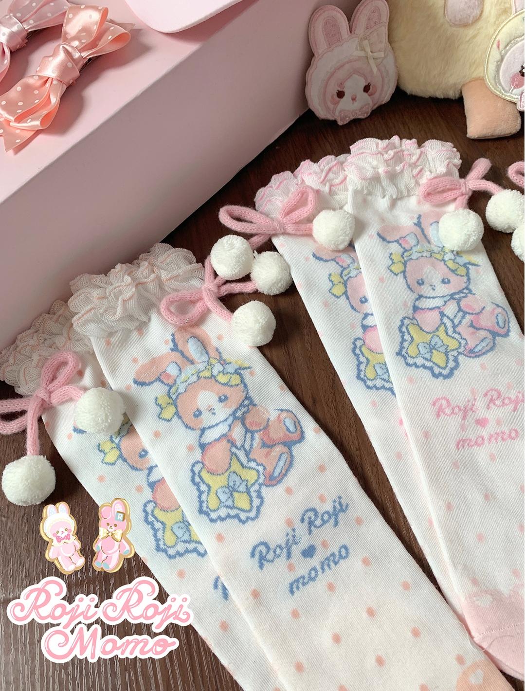 Roji Roji - Kawaii Lolita Mid-Calf Socks - Rabbit Print Socks