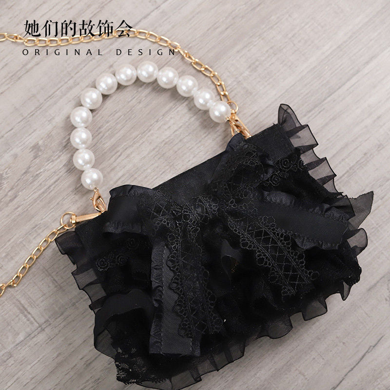 Black Lace Bag 2022 New Lolita Handmade Original Design Bow Lolita Crossbody Bag for Women - Lolita Fetch
