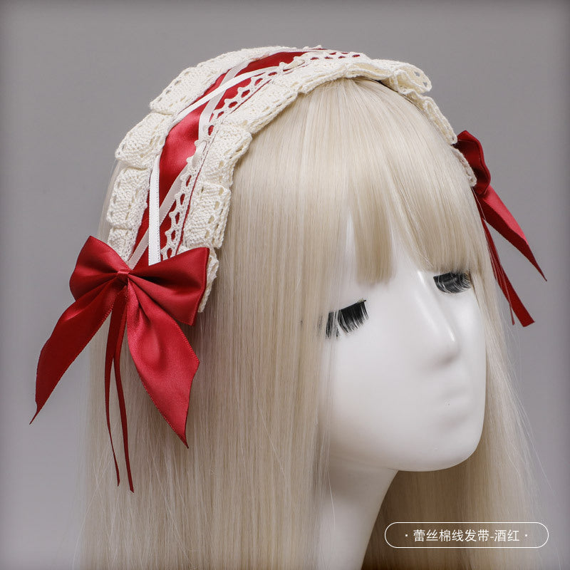 Cute Ribbon Japanese Lolita Maid Headwear Lolita Headband Cosplay Bunny Ears Lace