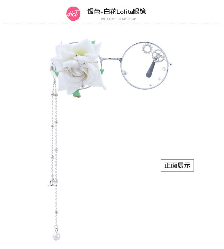 Accessories Lolita Rose Heart Wings Steampunk Bat Rose Gothic Gear Single-Sided Glasses - Lolita Fetch