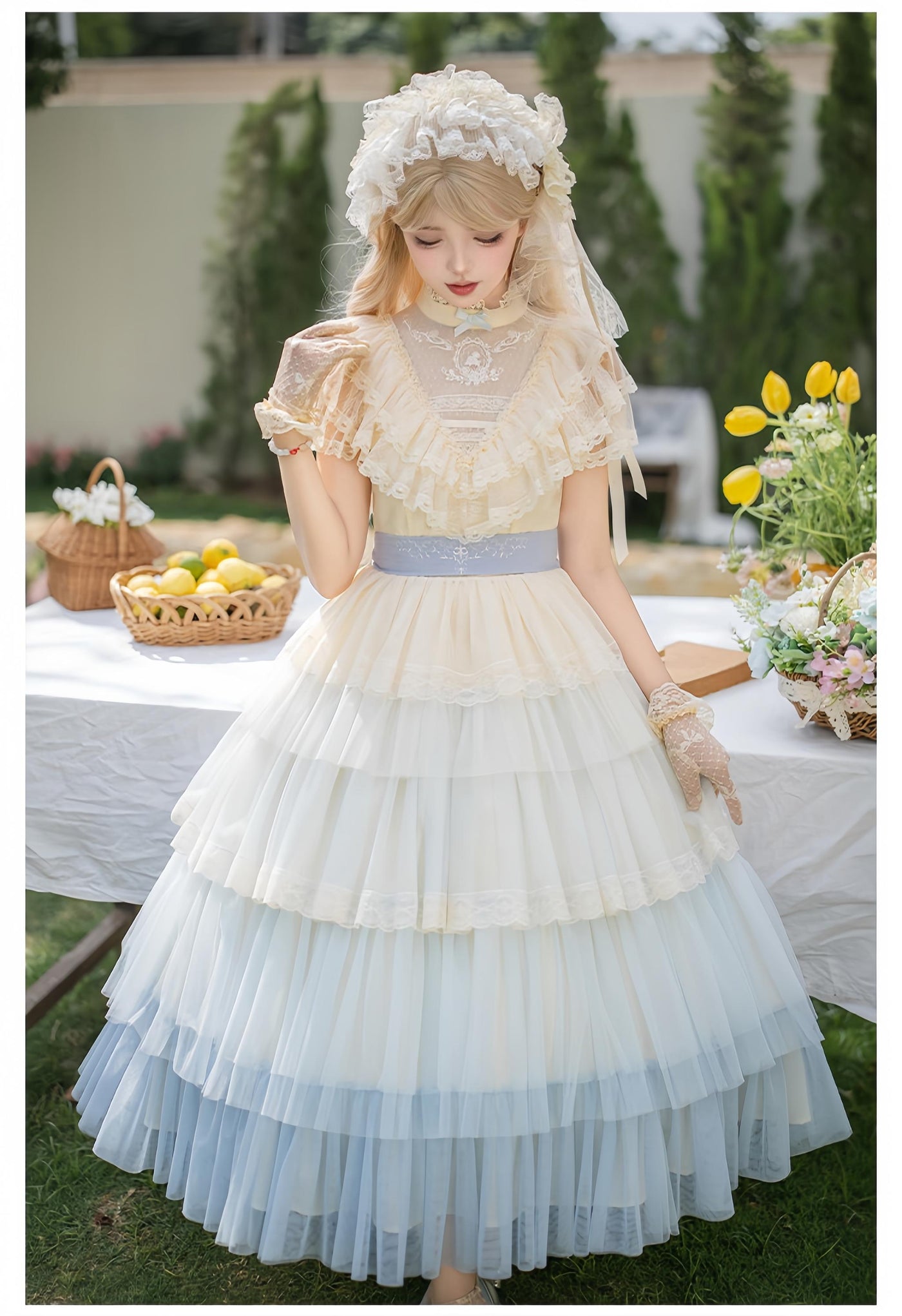 With PUJI - True Vow - Embroidered Classic Lolita Dress, Layered Gradient Hem