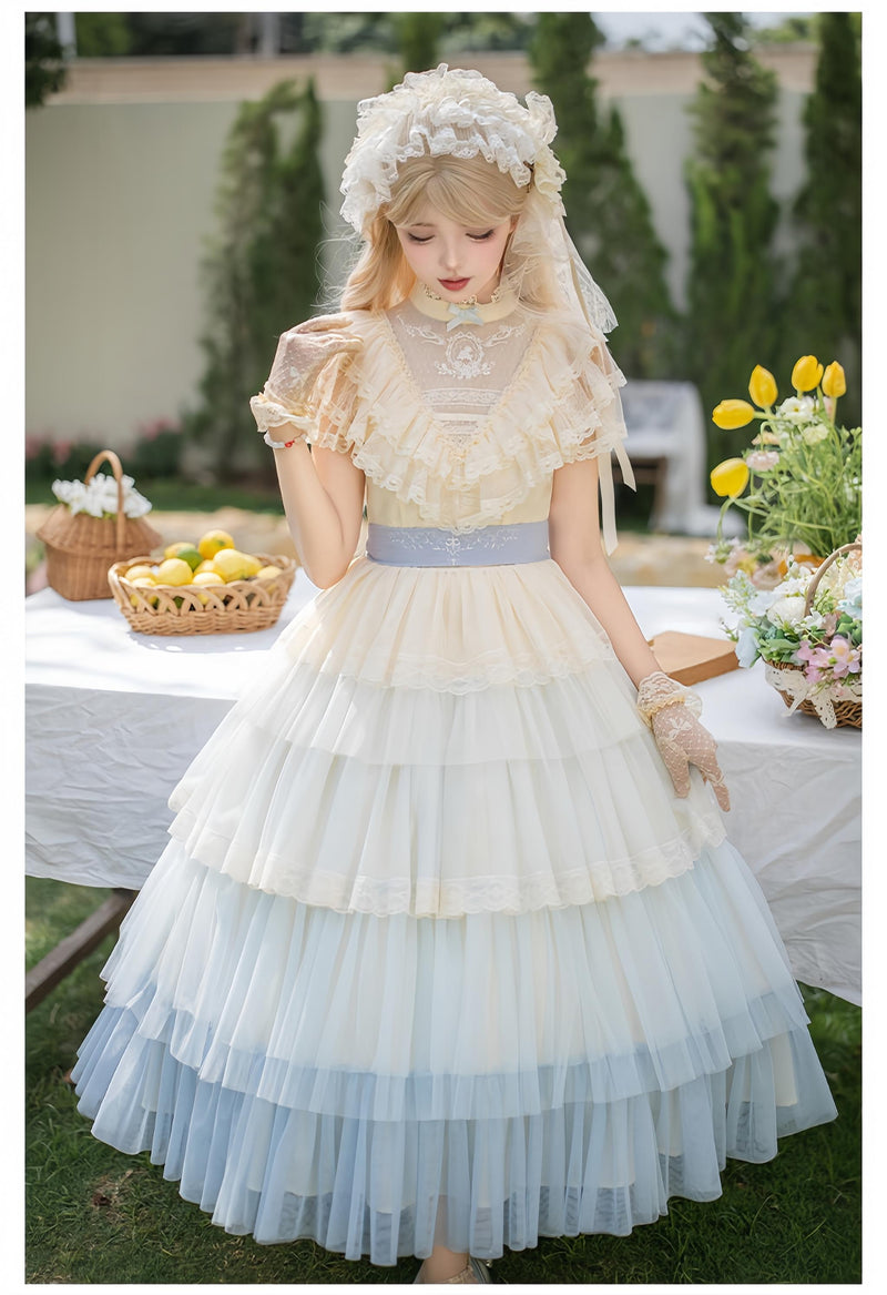 With PUJI - True Vow - Embroidered Classic Lolita Dress, Layered Gradient Hem