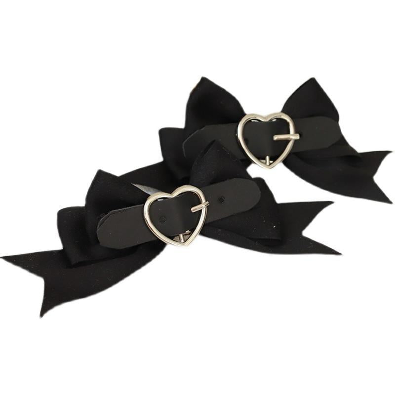 Lolita Hair Accessories Hard Girl Cool Punk Style Heart Handmade Bow Hair Clip JK Sweet Heart Lolita Hair Ornament - Lolita Fetch