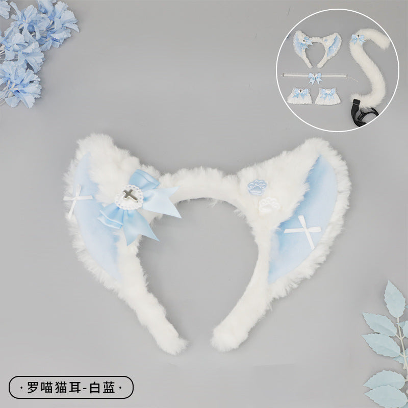 Cosplay Cat Ear Headband Cat Tail Accessories Handmade Cute Cat Girl Beast Ear Hair Accessories Beast Tail Accessories Set
