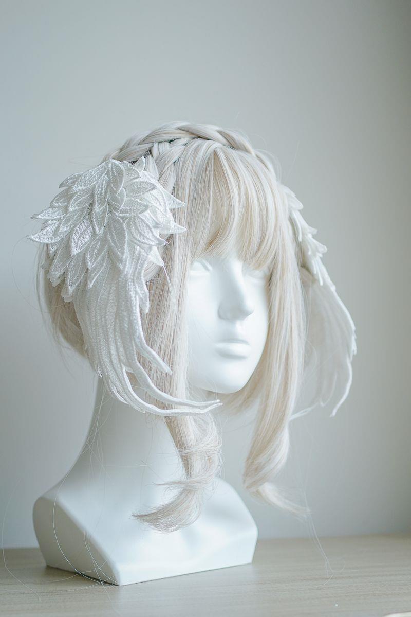 Original Design Angel Wings Lolita Feather Black and White Two-tone Embroidered Hair Clip Styling - Lolita Fetch