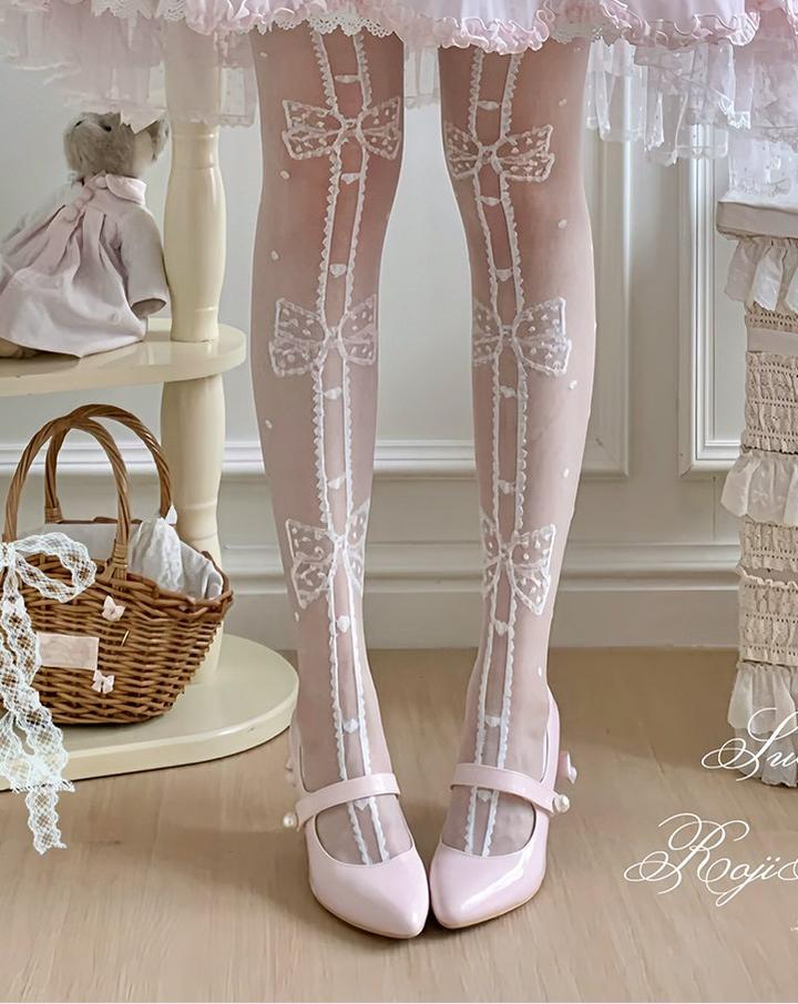 Roji Roji - Sweet Lolita Thigh High Polka Dot - Socks with Bow Patten Socks