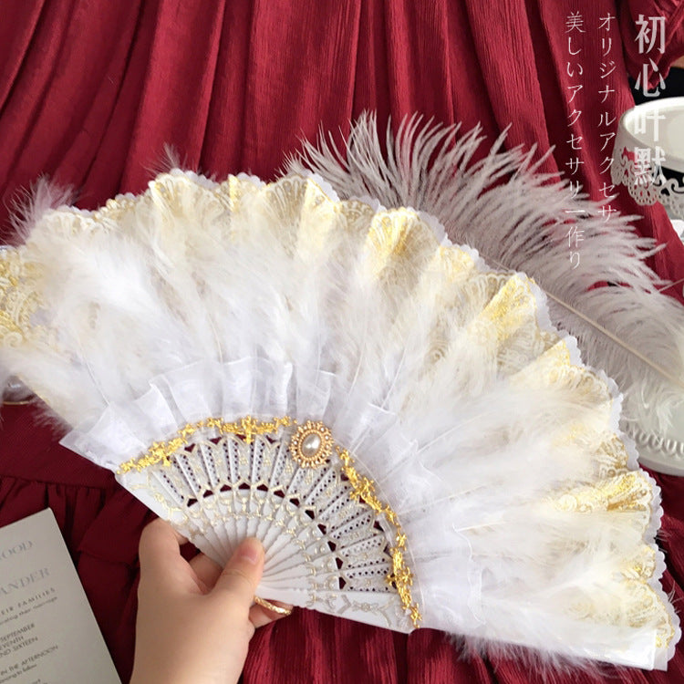 Independent Brand - Retro Lace Feather Folding Fan - Other