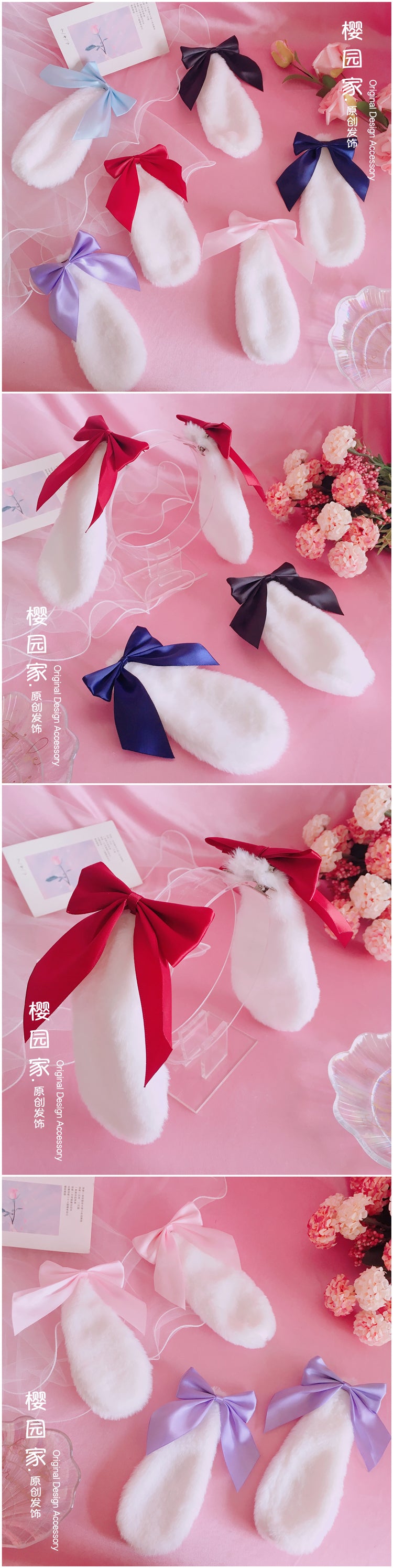 Handmade Lolita Bunny Ear Hair Accessories Lop Bunny Hair Clip Soft Girl Bowknot Plush Bunny Ear Lop Bunny Kc Headwear
