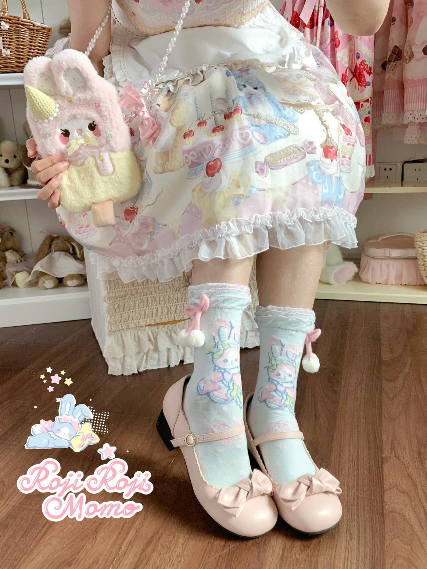 Roji Roji - Kawaii Lolita Mid-Calf Socks - Rabbit Print Socks