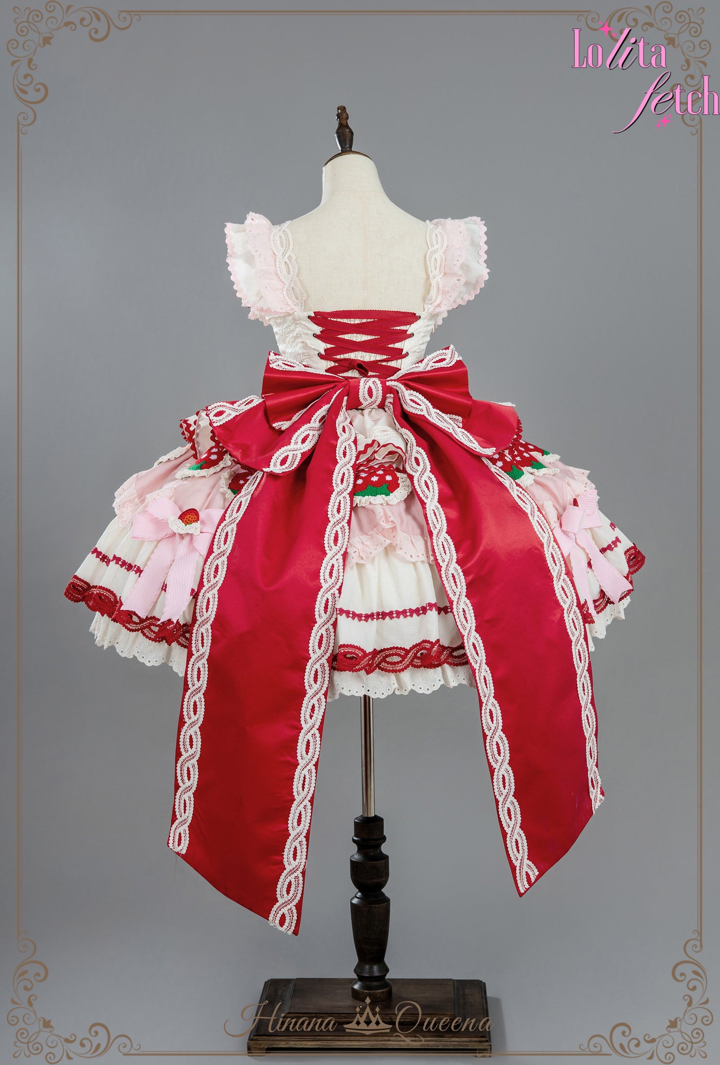 Gorgeous Strawberry Party Lolita Dress JSK OP by Lolita Fetch featuring floral details and elegant lace for a wedding or special occasion.