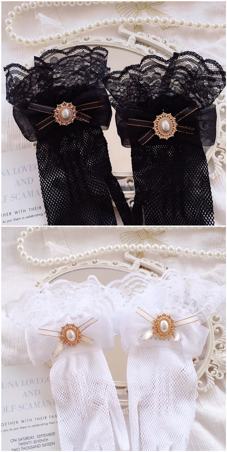 Original Handmade Lolita Bride Gloves Tea Party Lolita Elegant Summer Lace Trim Sleeve Accessories