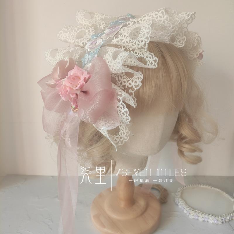 Handmade Classical Lolita Bridal Embroidery Lace Flower Lace Bow Hairband Hair Accessory