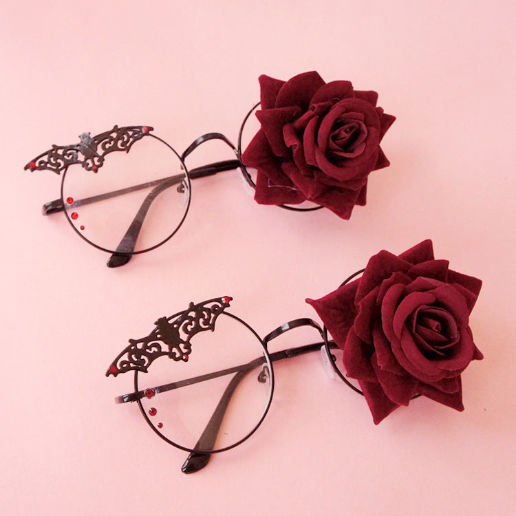 Steampunk Bat Rose Glasses Frame Lolita Dark Style Retro Anime Cosplay