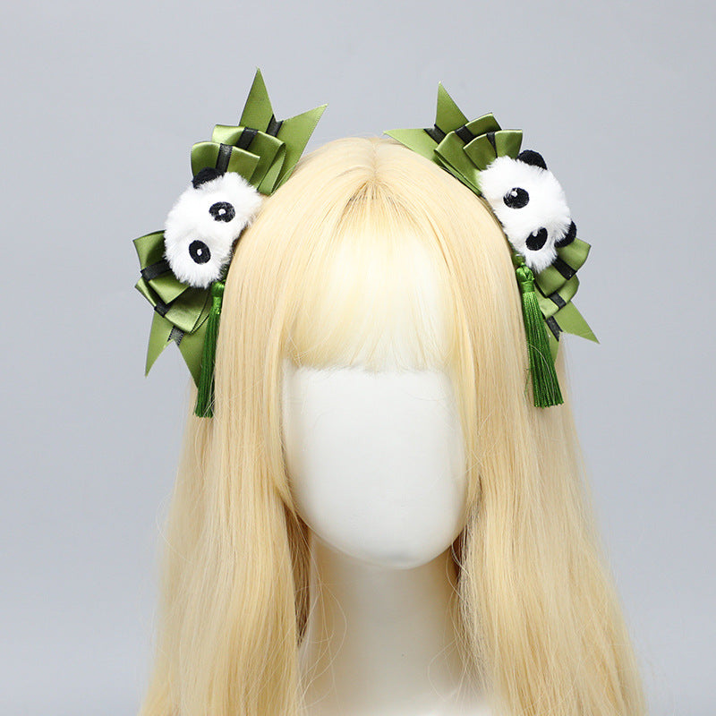 Chinese Ancient Style Panda Bow Hair Clip - Tassel Lolita JK Double Ponytail