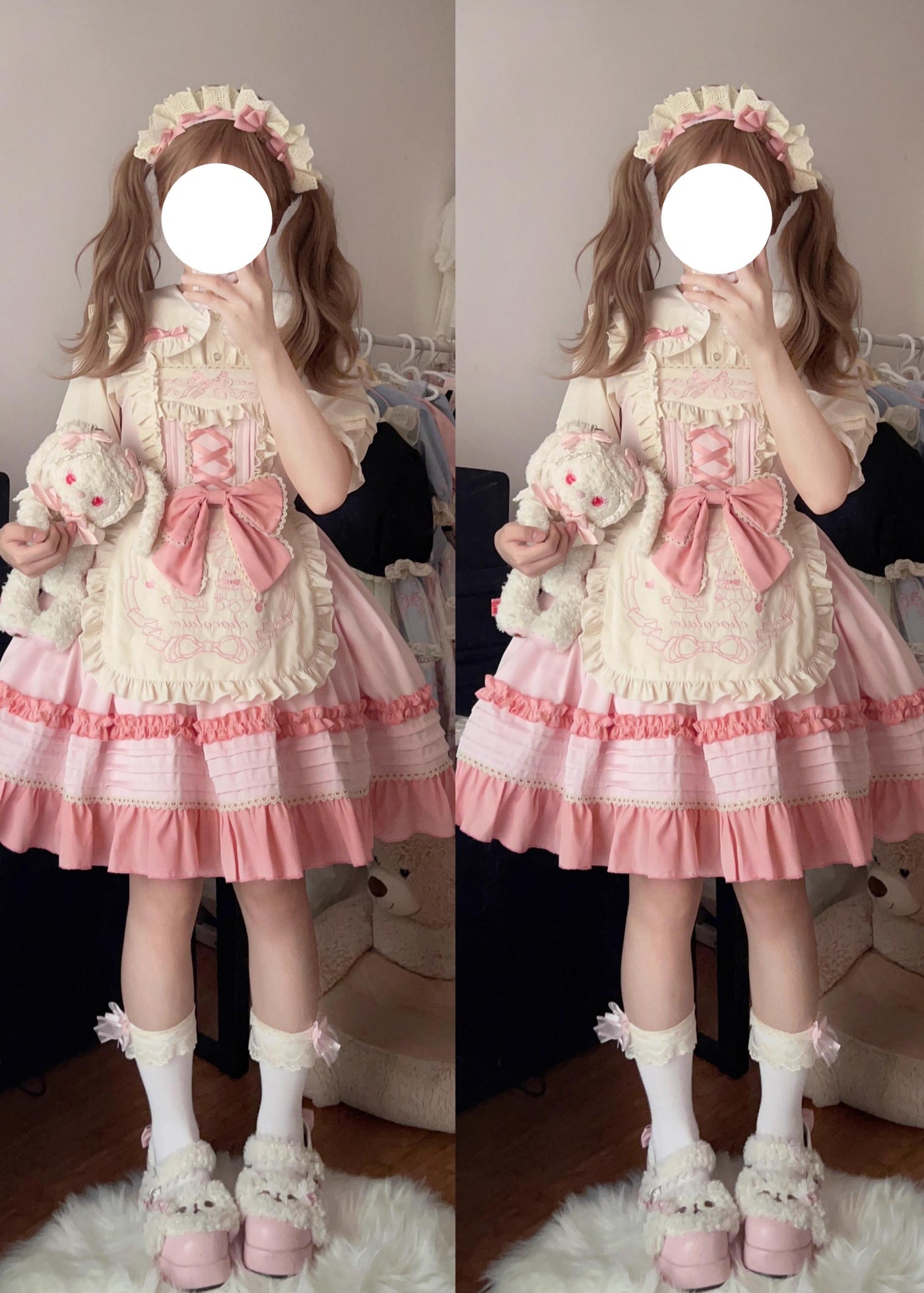 Sweet Layered Cake - Sweet Lolita JSK with Detachable Apron Pink JSK + apron Only S