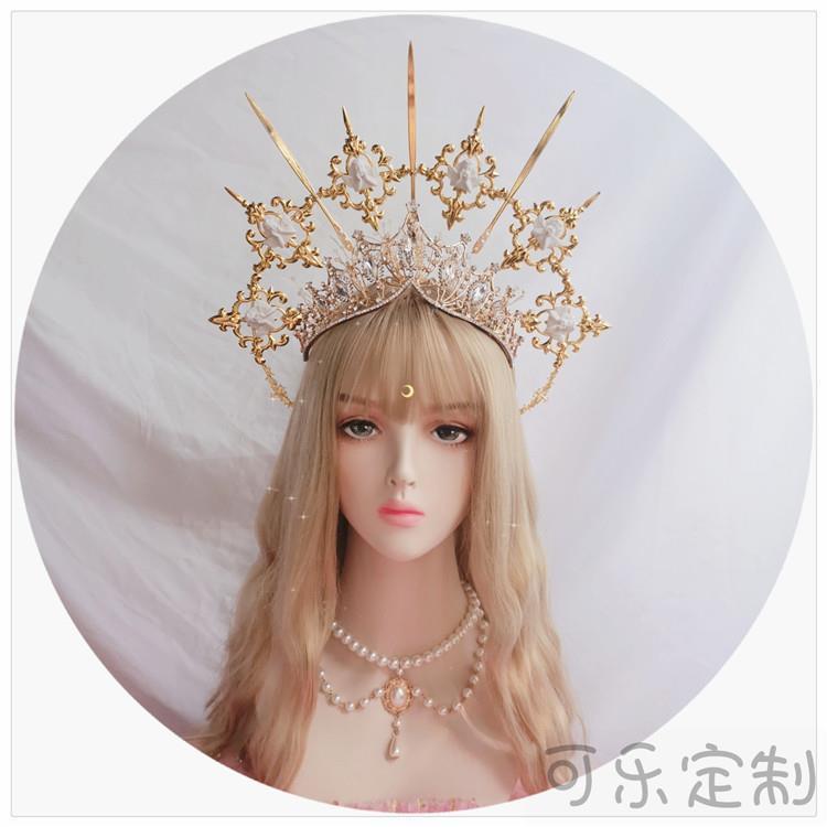 Original Handmade Lolita Virgin Mary Apollo Halo Pope Headpiece Lolita Exaggerated Fashion Show Photo Prop