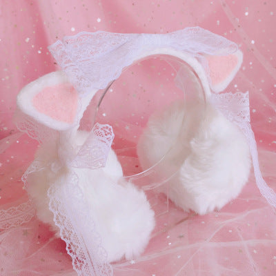 Christmas Warm Winter Lolita Plush Ear Muffs Strawberry Cat Ear Cute Ear Muffs Beautiful Lace Ear Covers - Lolita Fetch