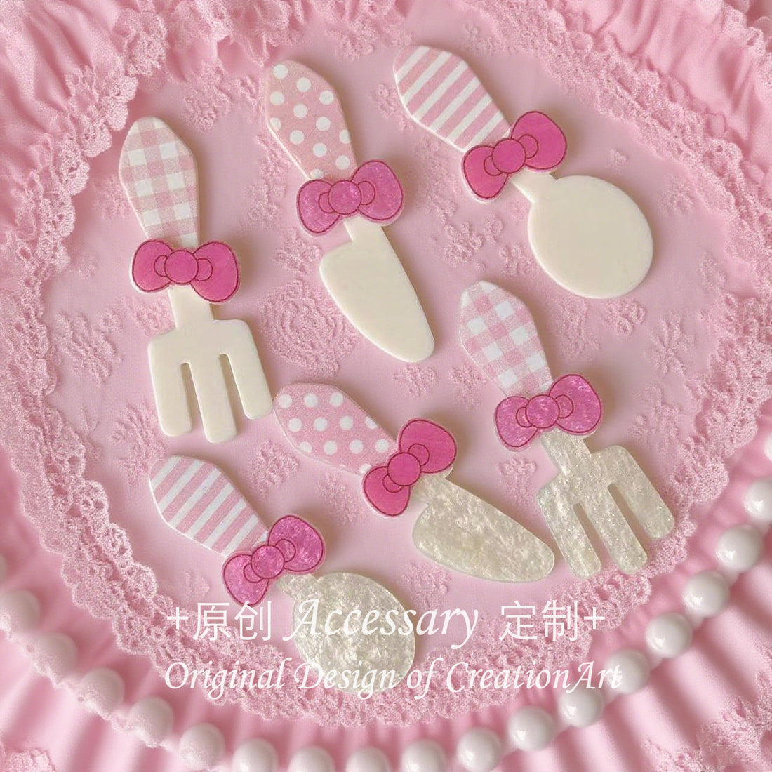 Yingluo Handmade Pink Dessert Knife Fork Hair Clip Lolita Sweet Girl Hair Accessories Soft Girl Hair Clip Kawaii