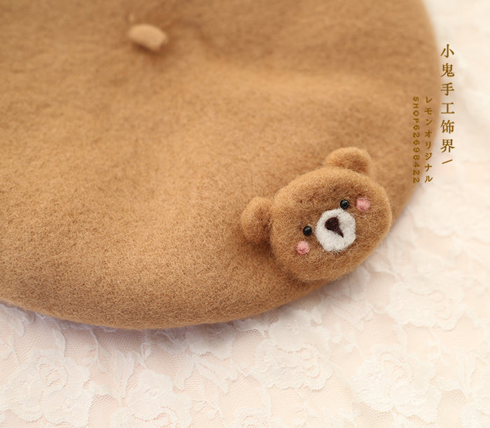 Lolita Bear Beret Handmade Wool Felt Mushroom Beret Super Cute Hat Artist Hat