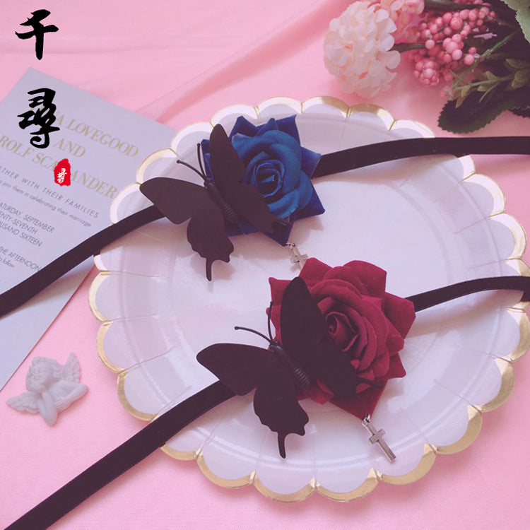 Lolita Single Eye Mask - Butterfly Rose Gothic Dark Style