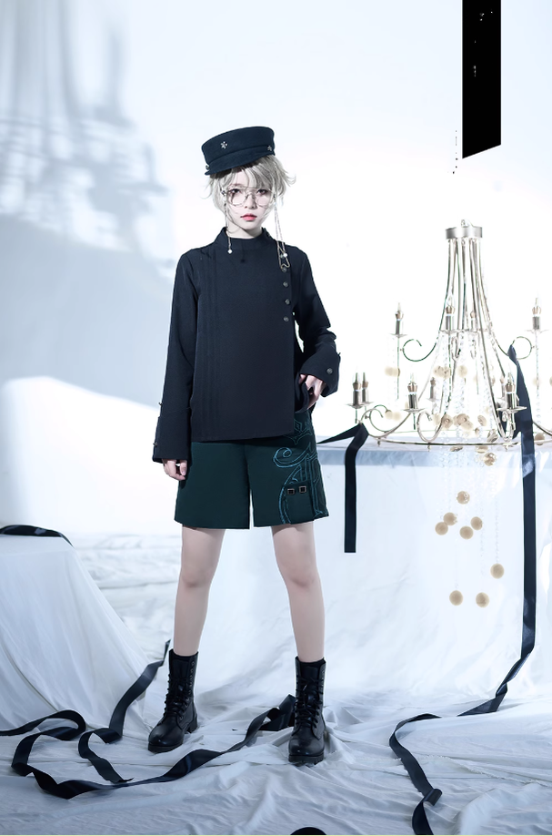 Princess Chronicles - As I Sink West - Retro Ouji Lolita Prince Style Black Blouse