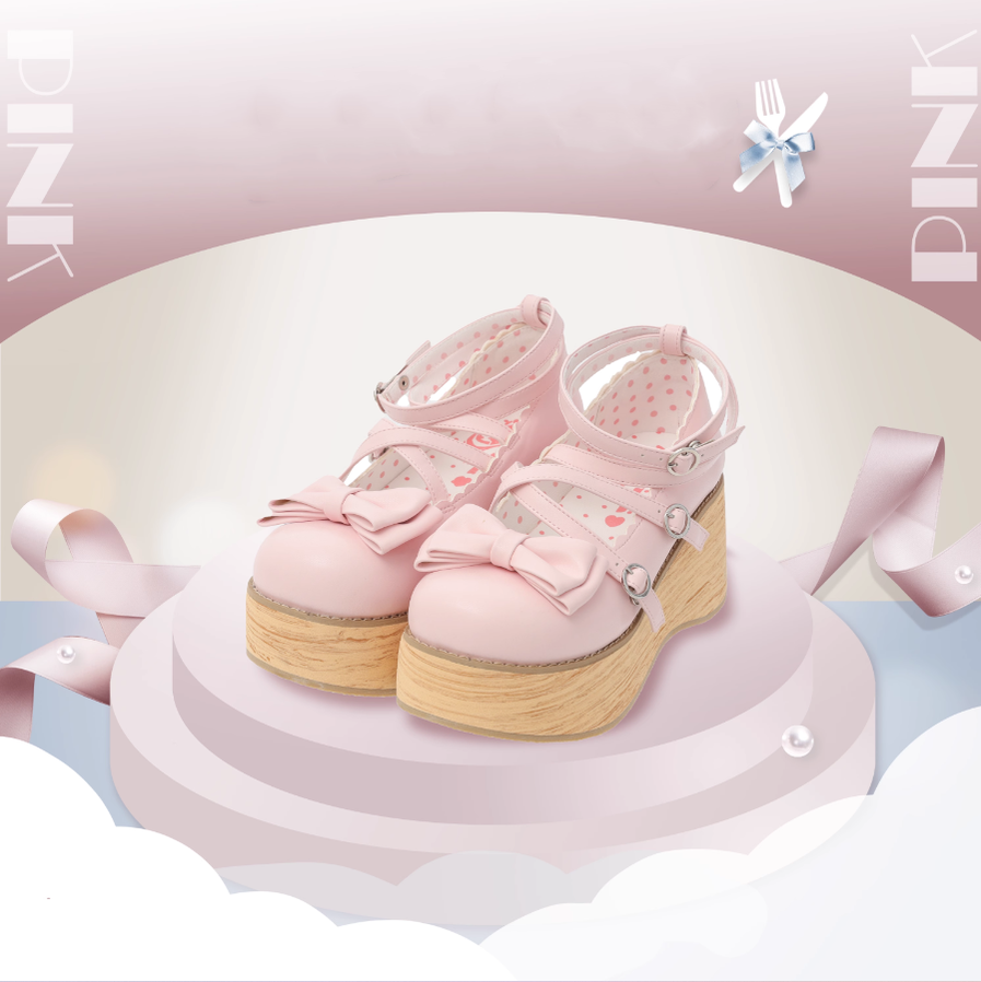 MODO - Round-Toe Platform - Sweet Lolita round-toe platform shoes with a bow - product detail 2