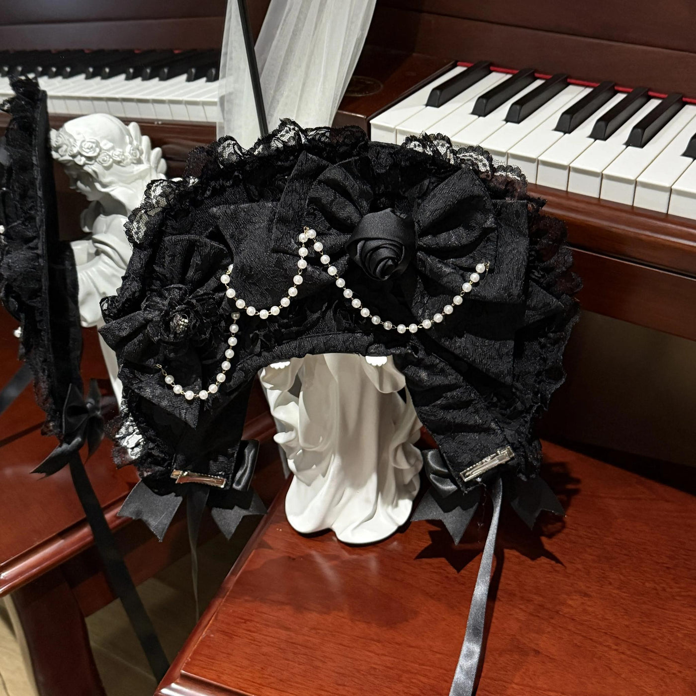 Rose Princess - Halloween Gothic Lolita JSK, Sheer Rose Dress Black BNT Only (one size / M) S