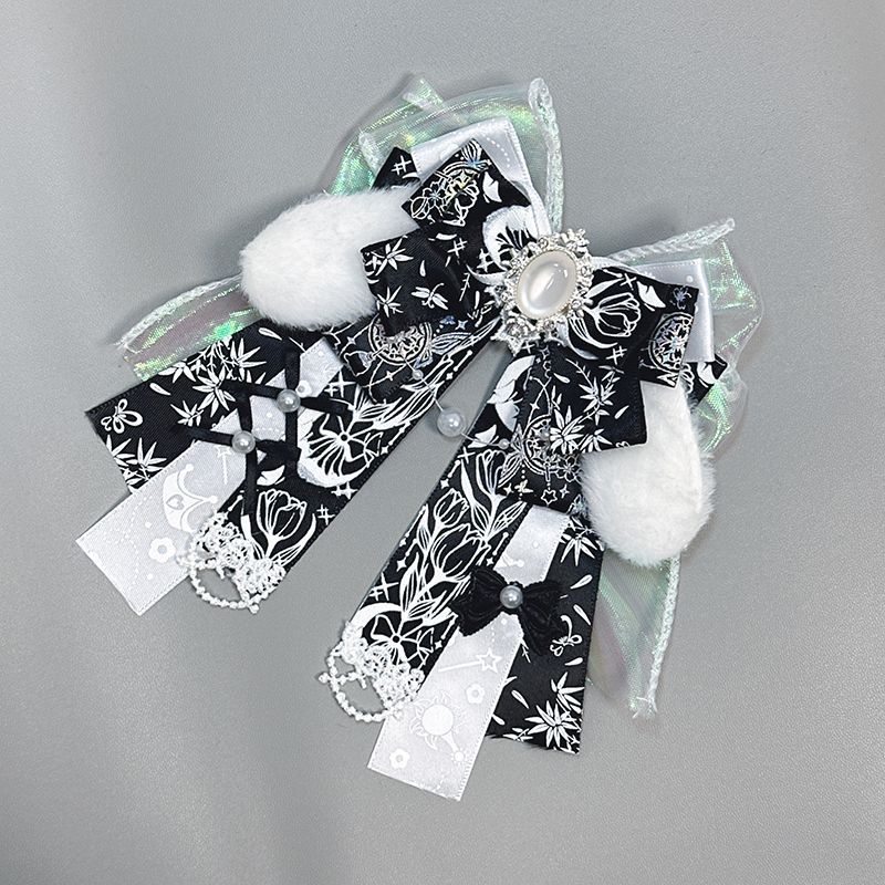 Handmade - Gem-Accent Ribbon Bow - Bag Charm Brooch - detail view 8