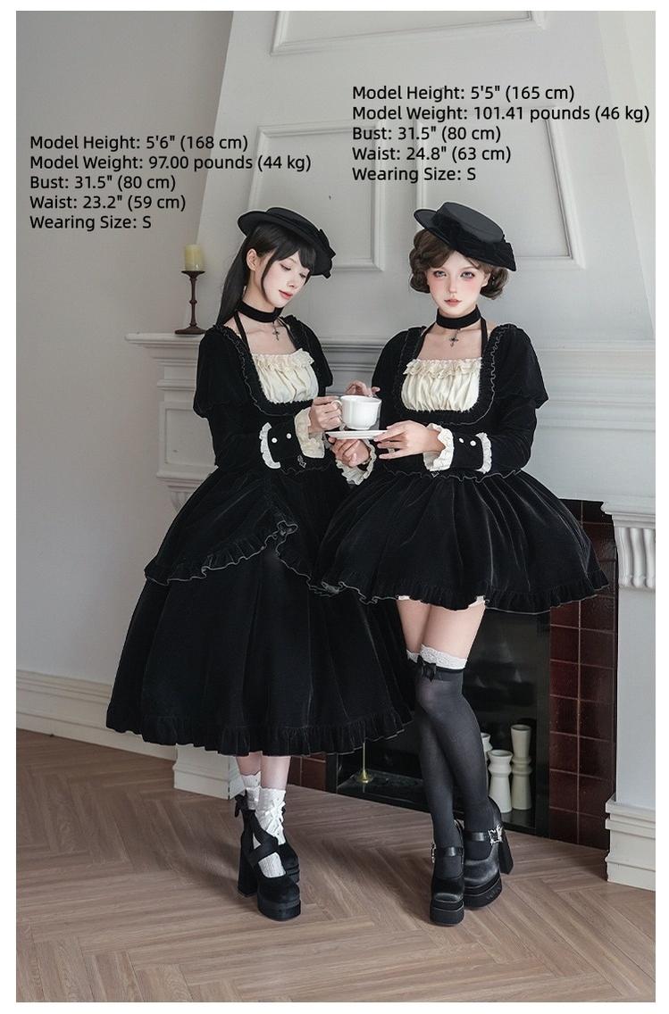 With PUJI - Apocalypse - Gothic Lolita Velvet OP Dress Set, Fishbone Waist