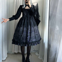 1st Anniversary - Purple Iris - Gothic Dress and Shawl - Lolita Dress & Shawl / Small (Suggested 55-60 kg)
