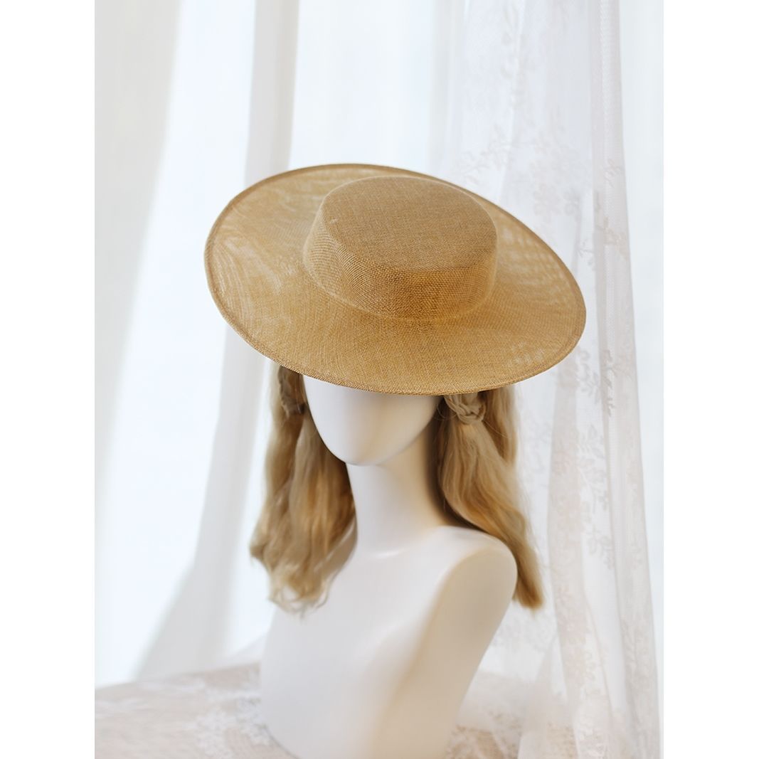 Linen Flat Top Hat Blank Lolita Han-Yang Eclectic French Retro Photo Handmade Headwear Bride Hat Studio