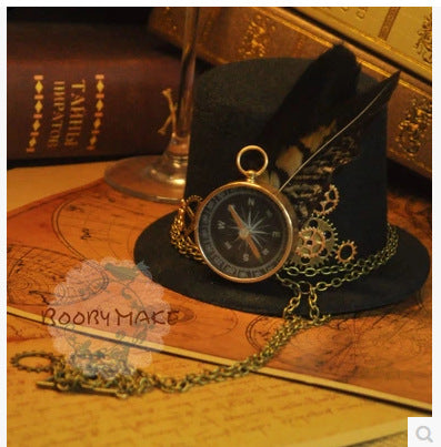 Steampunk Hat Feather Top Hat Mechanical Gear Clock Hat Hairpin Vintage Lolita