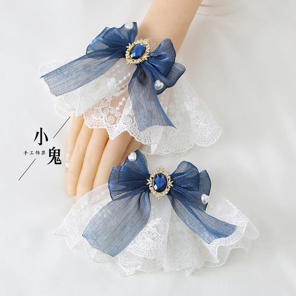 Multicolor Sweet Lace Lolita Hair Accessories Dark Red Lolita Tulle Bow Hand Sleeves Bracelet