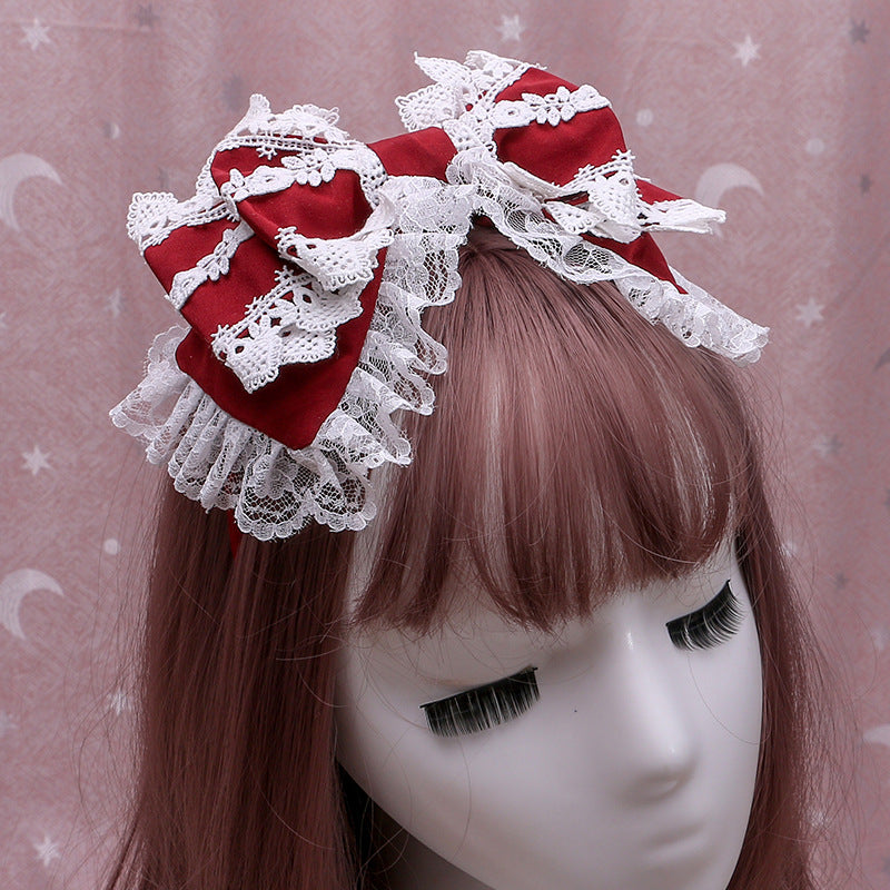 Handmade Japanese Lolita Hair Clip Soft Girl Hair Accessory Lolita Lace Bow Hairband Wrap