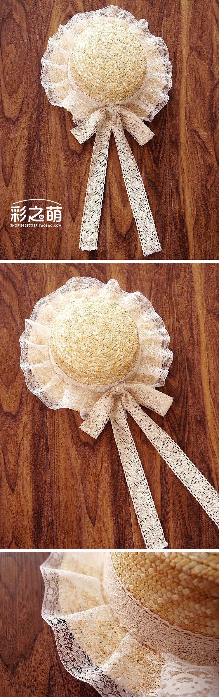 Japanese Lolita Style Handmade Mori Style DIY Basic Lace Cotton Thread Bow Ribbon Straw Hat