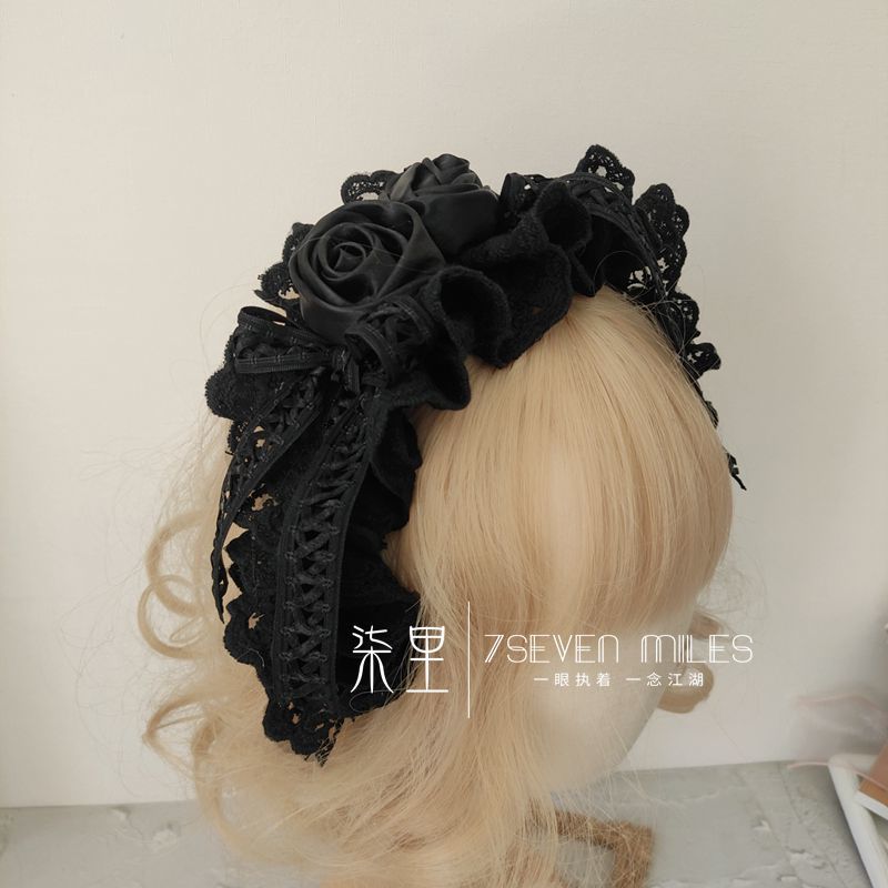 Qili Nightfall Handmade Elegant Retro Black Flower Headband - Lolita Black Hair Accessory