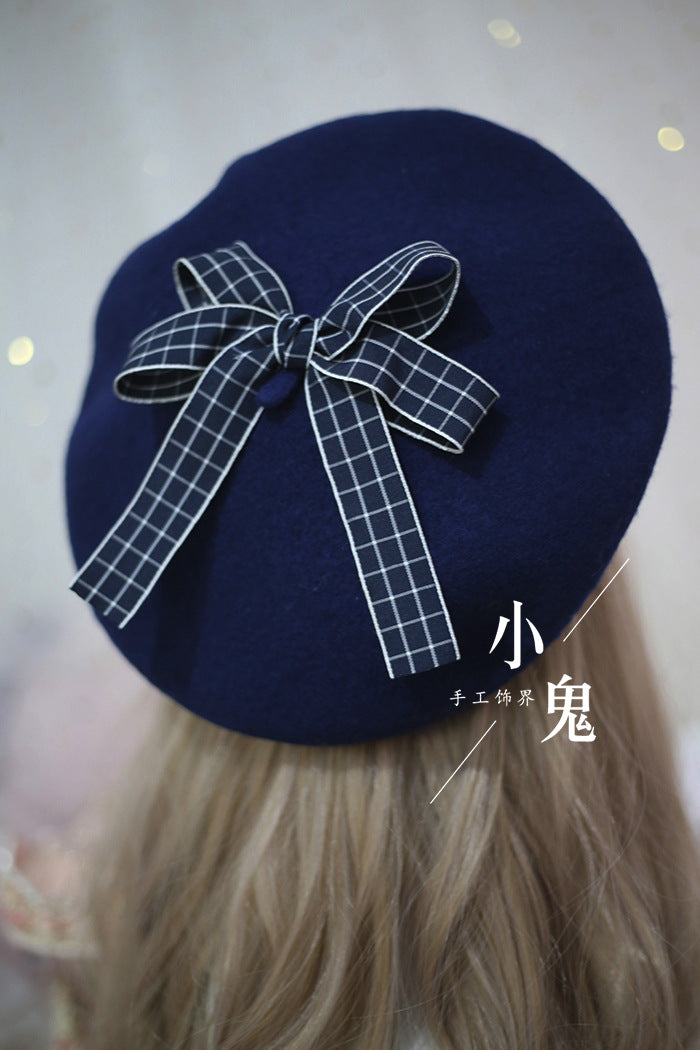Lolita Pancake Beret - Sweet Cute Woolen Hat with Daisy Bow for Girls
