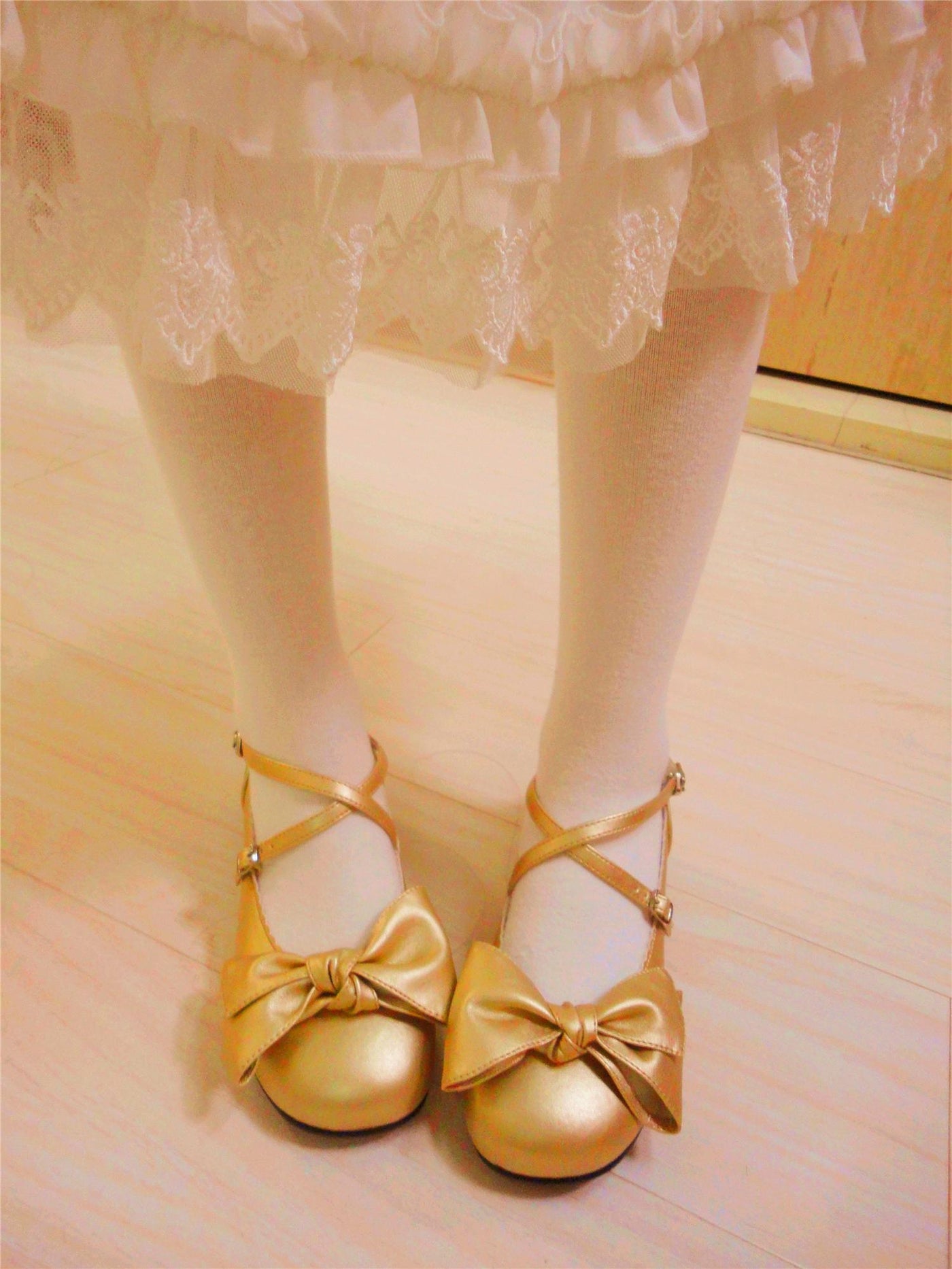 Sosic - Bow and Low Heel Cross Band Lolita - Leather Shoes Shoes