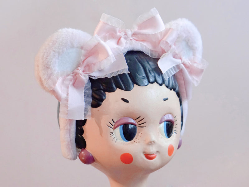 Original Handmade Bear Ear Bowknot Plush Headband Lolita Brown Japanese Korean Style