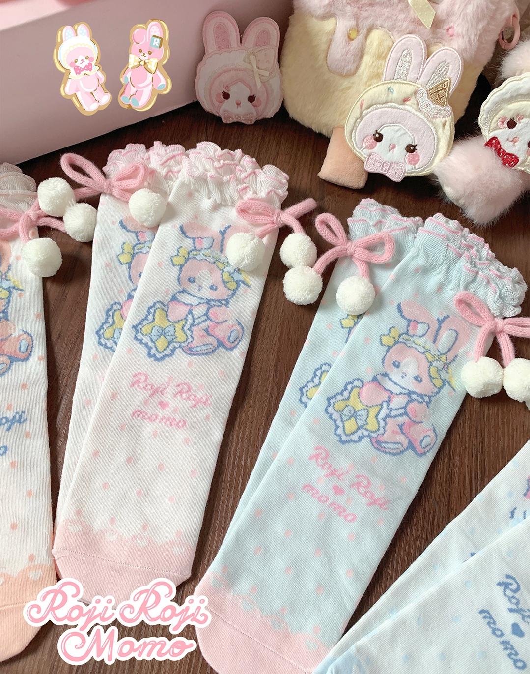 Roji Roji - Kawaii Lolita Mid-Calf Socks - Rabbit Print Socks