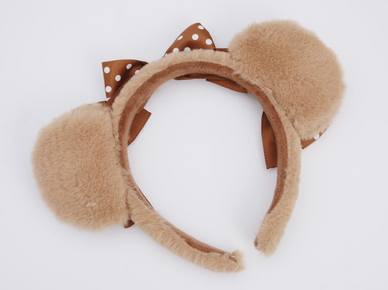 Original Handmade Bear Ear Bowknot Plush Headband Lolita Brown Japanese Korean Style