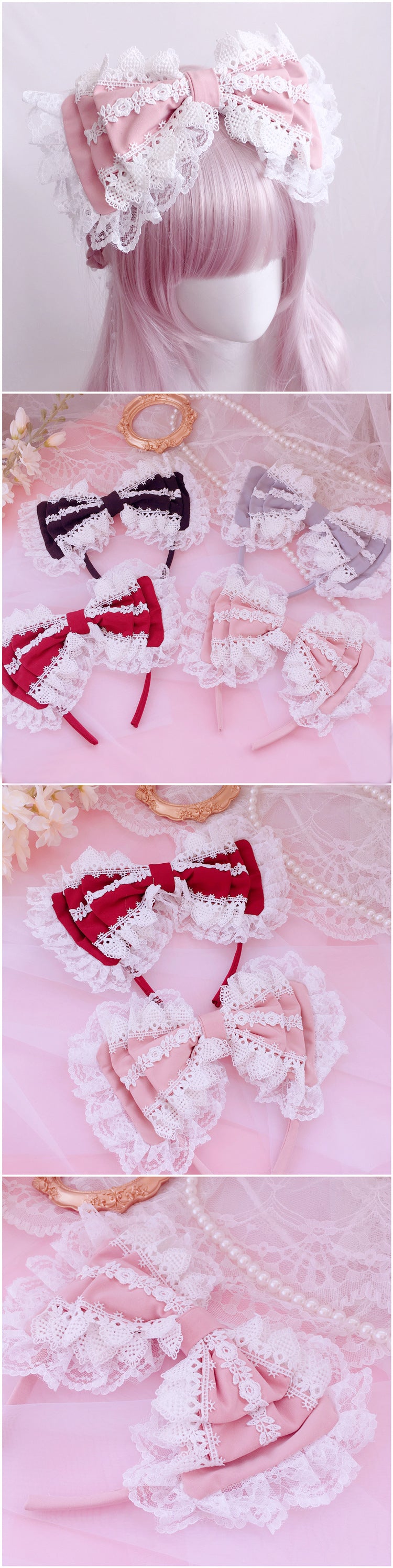 Lolita  Soft Girl KC Hair Accessories Lolita Lace Three-Layer Bow Headband