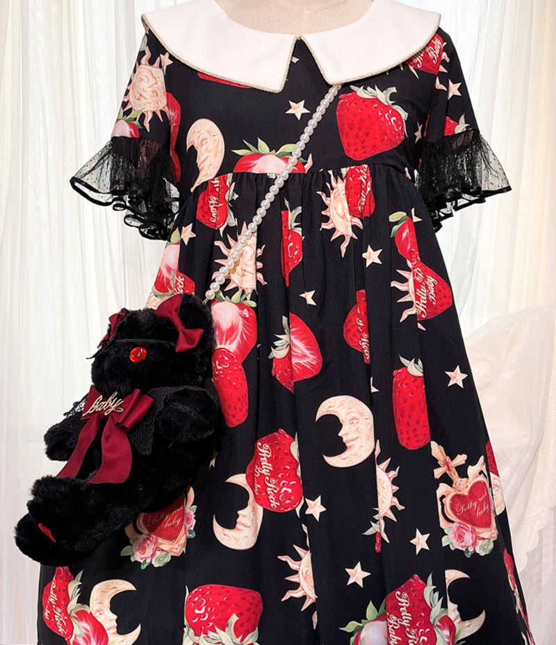 Original Handmade Design Lolita Black Eye Mask Bear Bag - Single Shoulder Black Velvet Handbag