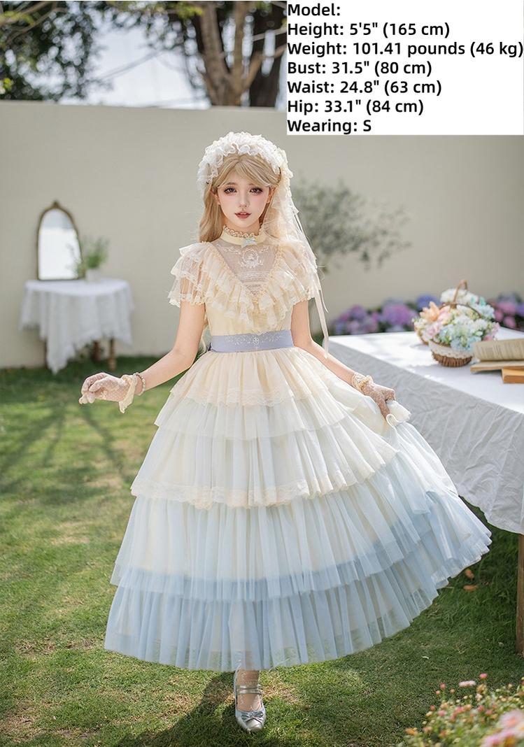 With PUJI - True Vow - Embroidered Classic Lolita Dress, Layered Gradient Hem
