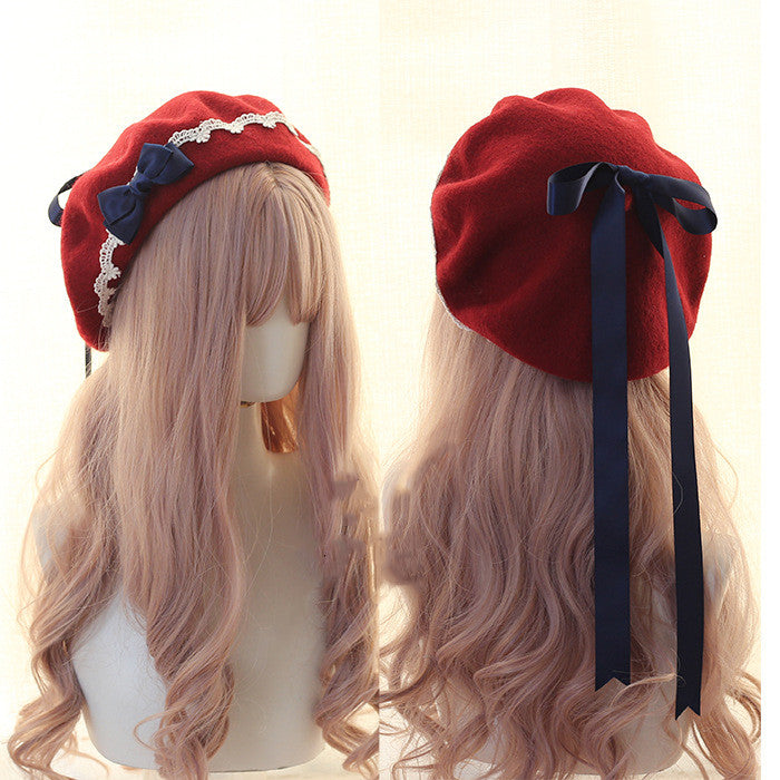 Xiaogui - Japanese Style Sweet Woolen Lolita - Lace Beret Headwear