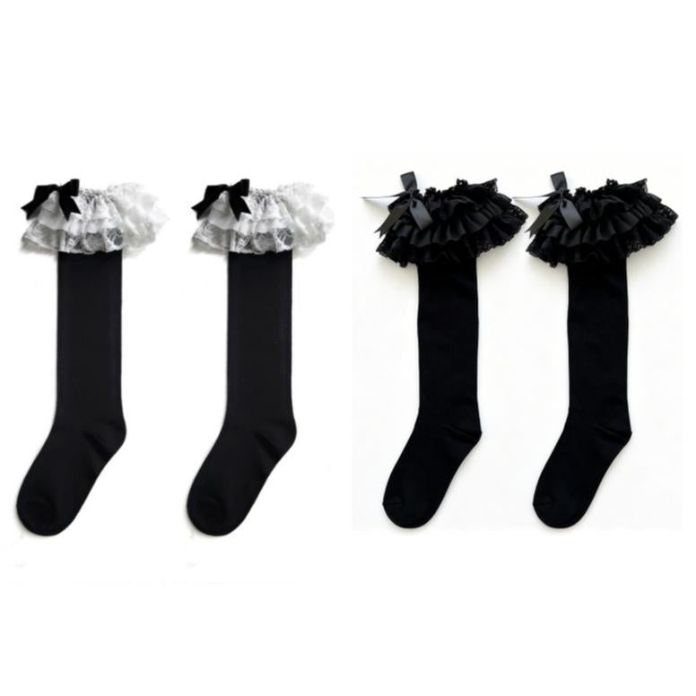 WAGUIR - Cotton Lolita Bow Socks with - Layered Lace Trim Socks