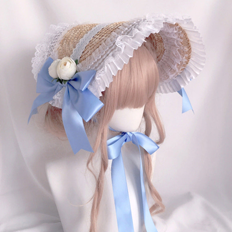 Lolita Hat Handmade Bonnet Multi-color Reminiscence BNT Original Design Pastoral Style Lolita Straw Hat for Women Summer